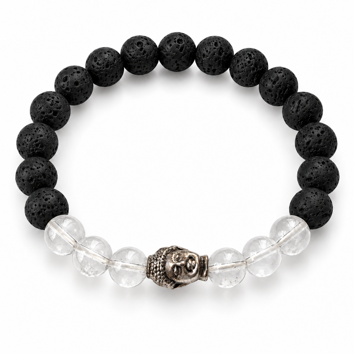 Buddha Lava Stone Bead Bracelet – Clear – complete circular 7-inch bracelet on white background