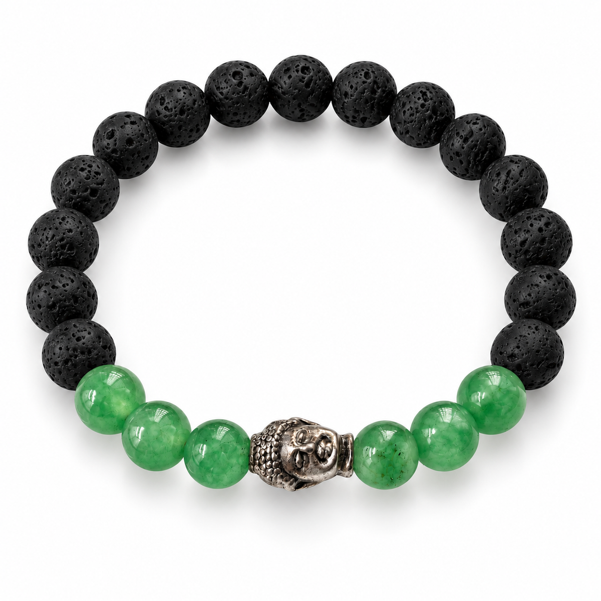 Buddha Lava Stone Bead Bracelet – Green – complete circular 7-inch bracelet on white background