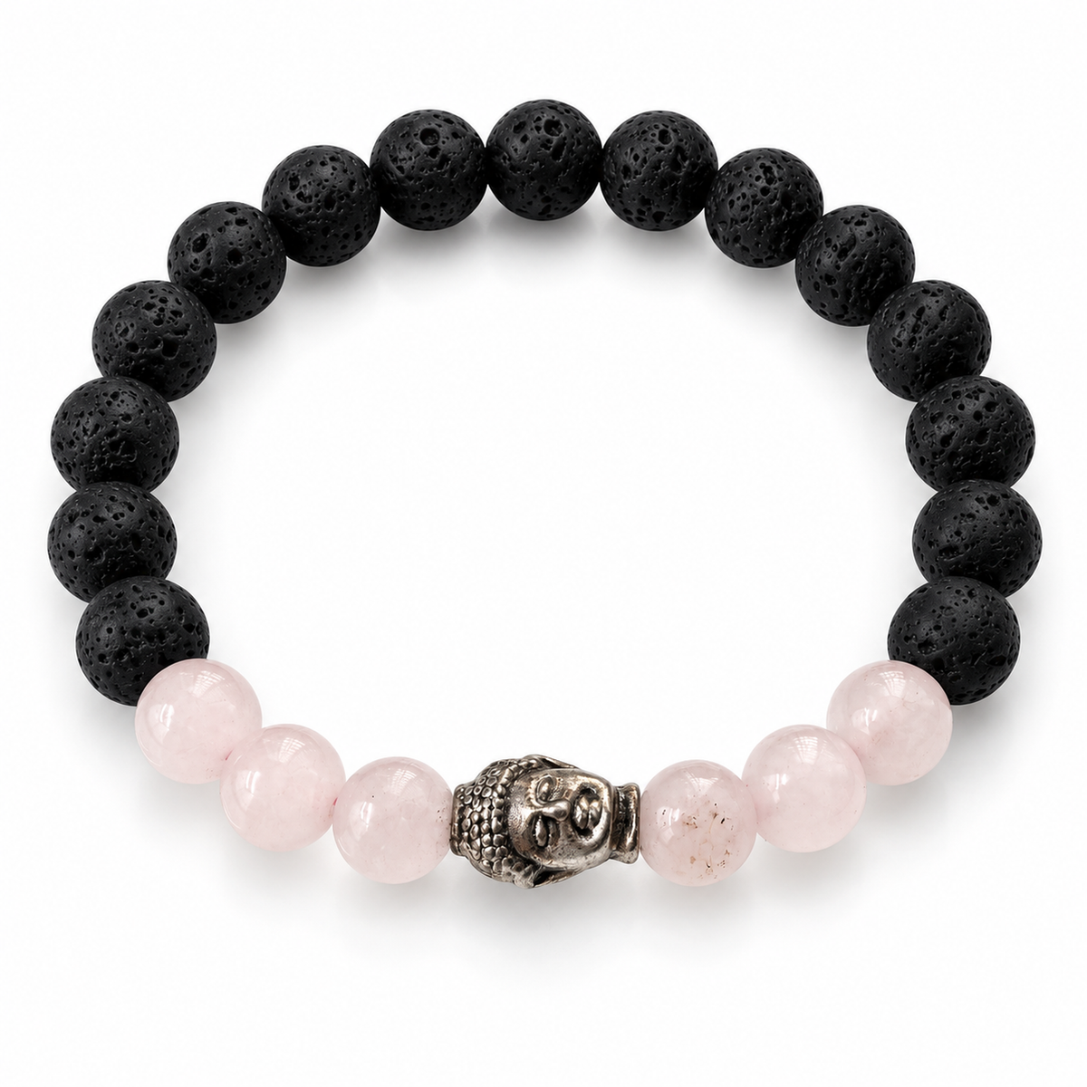 Buddha Lava Stone Bead Bracelet – Pink – complete circular 7-inch bracelet on white background