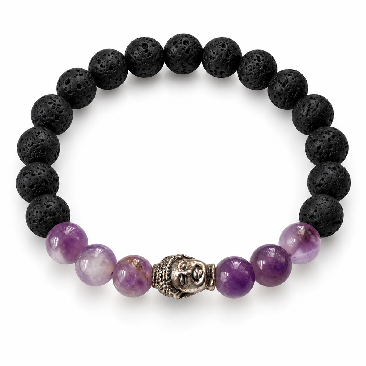 Buddha Lava Stone Bead Bracelet – Purple – complete circular 7-inch bracelet on white background