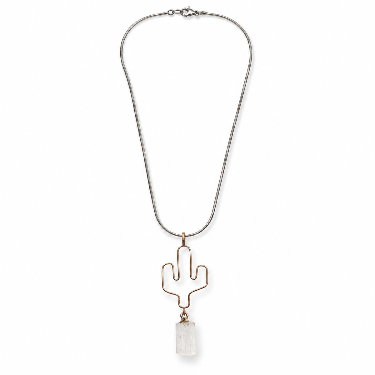 Cactus Stone Charm Necklace — White stone variant, full necklace overhead hero